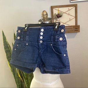 High Waisted Dark Denim Button Up Shorts